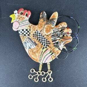 Vintage Rooster Brooch Cynthia Chuang Ceramic Handpainted JEWELRY 10 Gold Tone